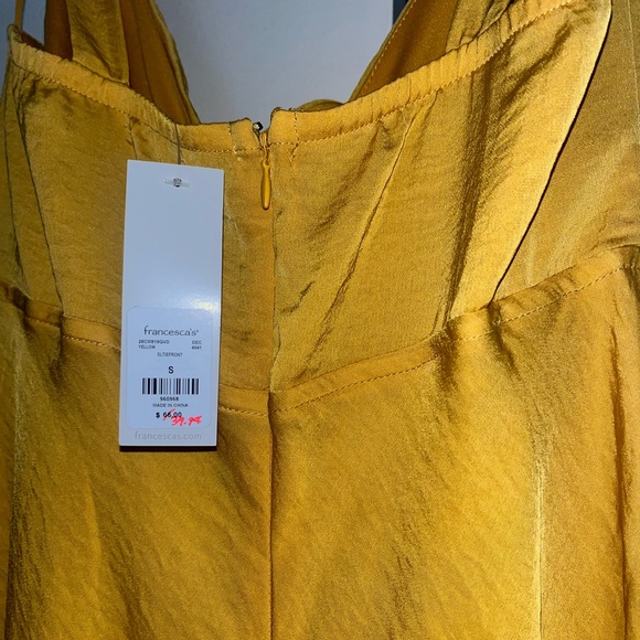 Francesca’s Golden Yellow Satin Midi Tie Front Slip Dress BNWT Size Small - Picture 5 of 6
